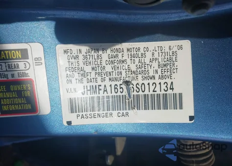 2006 Honda Civic Lx z USA, uszkodzony, nr VIN JHMFA16586S012134